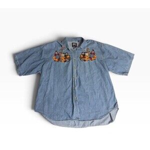 Vtg 90s Quizz Embroidered Fall Denim Shirt Womens 24 (2XL) Pumpkin Scarecrow